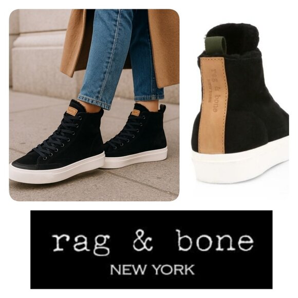 rag & bone Shearling High-Top Sneakers Size EU 38/US 7.5 - Picture 14 of 15